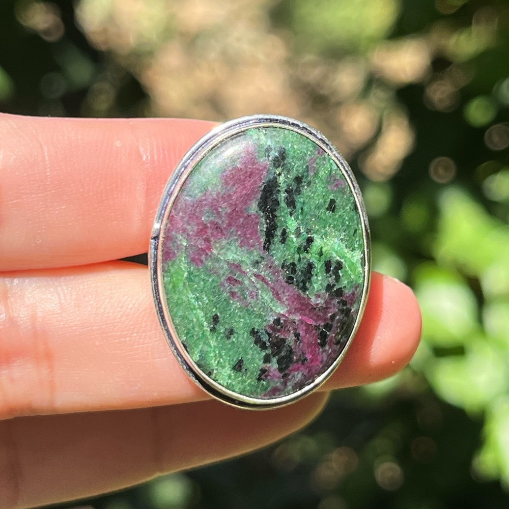 Size 10 silver plated ruby zoisite ring